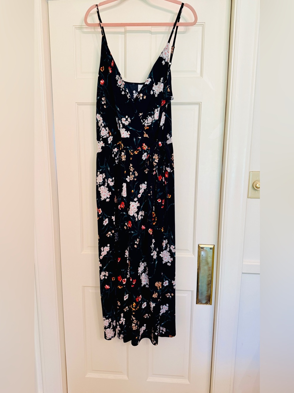 Kaileigh Black Floral Jumpsuit with Plunge Wrap Neckline